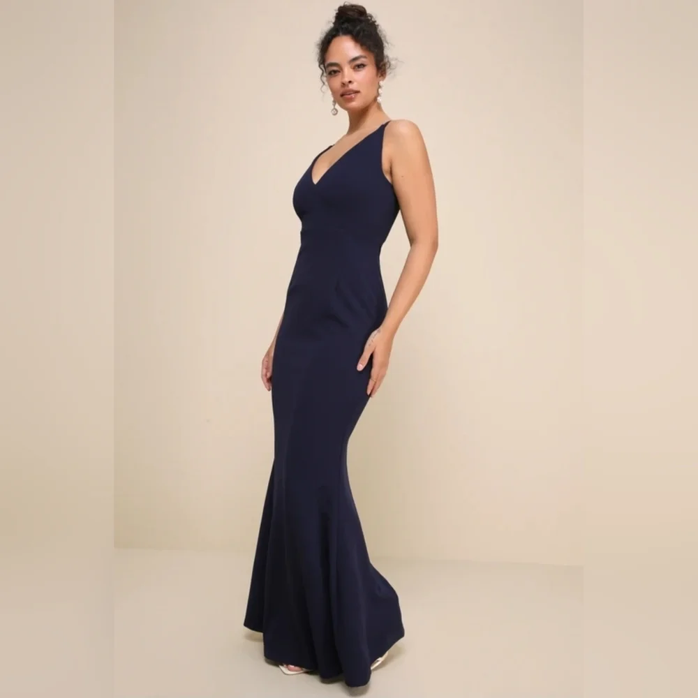 Lulus | Melora Navy Blue Sleeveless Maxi Dress | Size L - Picture 3 of 9